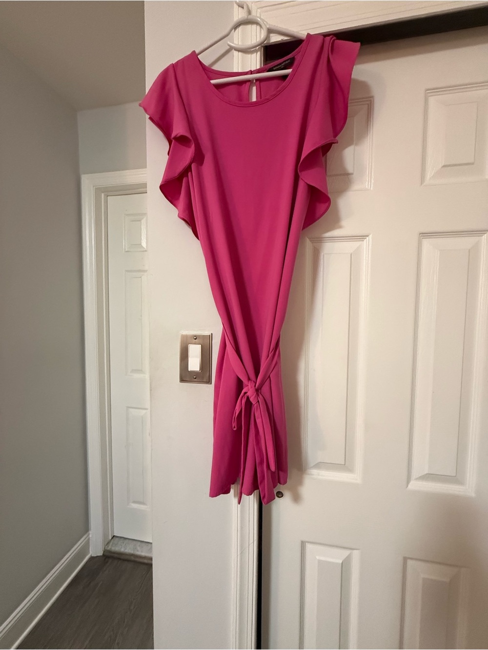 Banana Republic Pink Ruffle-Sleeve Tie-Waist Mini Dress-Simple Elegance